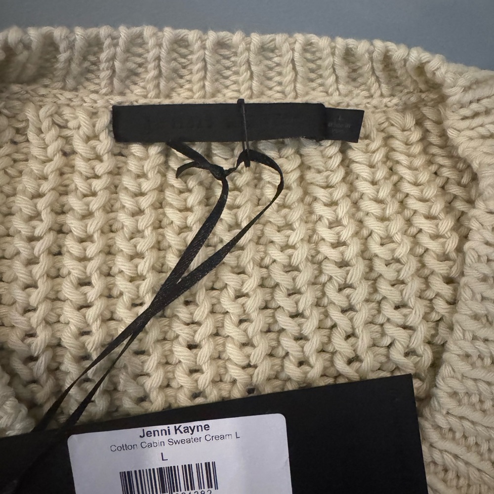 Jenni Kayne Cream Cotton Cabin V-Neck Sweater - Picture 3 of 7